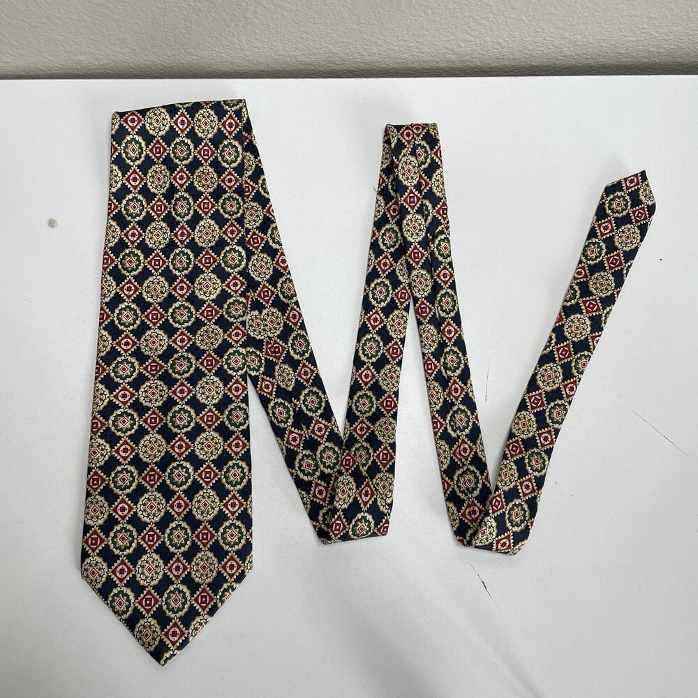 Neiman Marcus Pure Silk Tie Gold Red Geometric Made in Italy